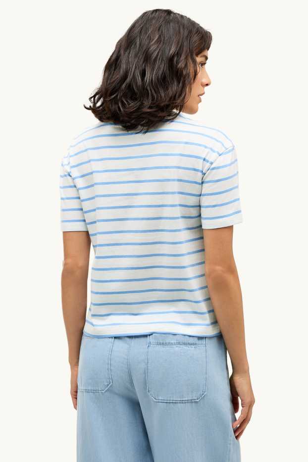 Women - T-shirt - relaxed fit - striped - white / blue