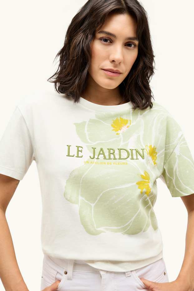 Femmes - T-shirt - regular fit - effet brillant - blanc