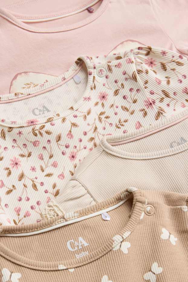 Baby Mädchen - Multipack 4er - Schmetterling und Blume - Baby-Langarmshirt - rosa