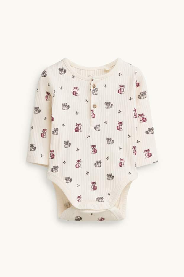 Unisex - Lištičky a mývalové - body pro miminka - žebrované - béžová