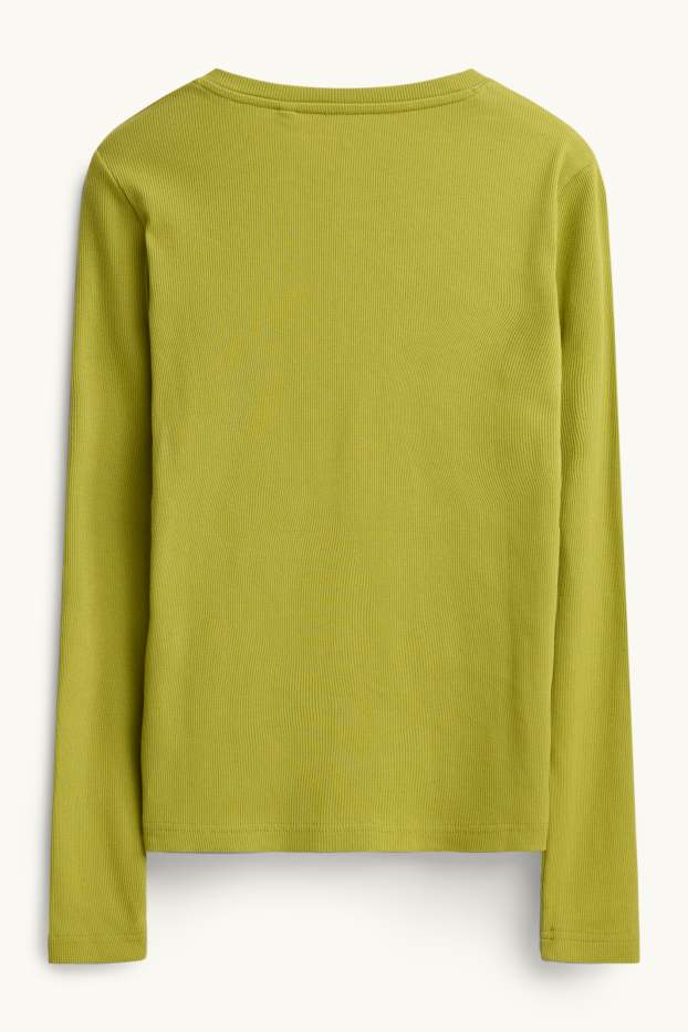 Dames - Henley-shirt - slim fit - geribd - groen