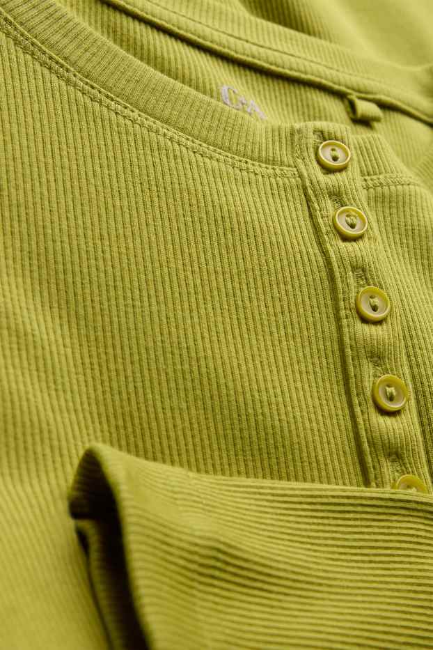 Dames - Henley-shirt - slim fit - geribd - groen