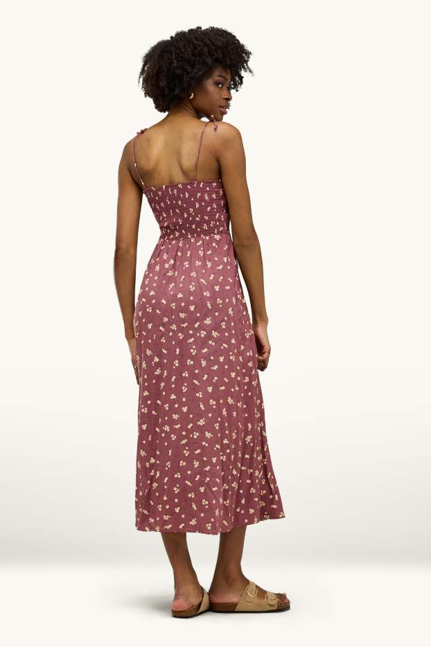 Femei - Rochie fit & flare - cu flori - cu fronseuri - vișiniu