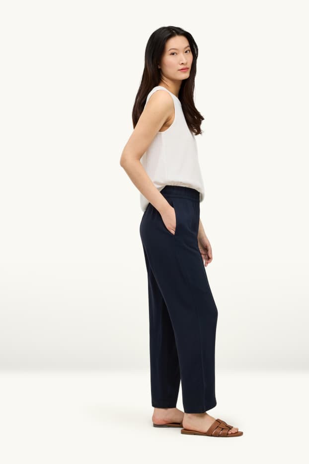 Damen - Stoffhose - Mid Waist - Straight Leg - dunkelblau