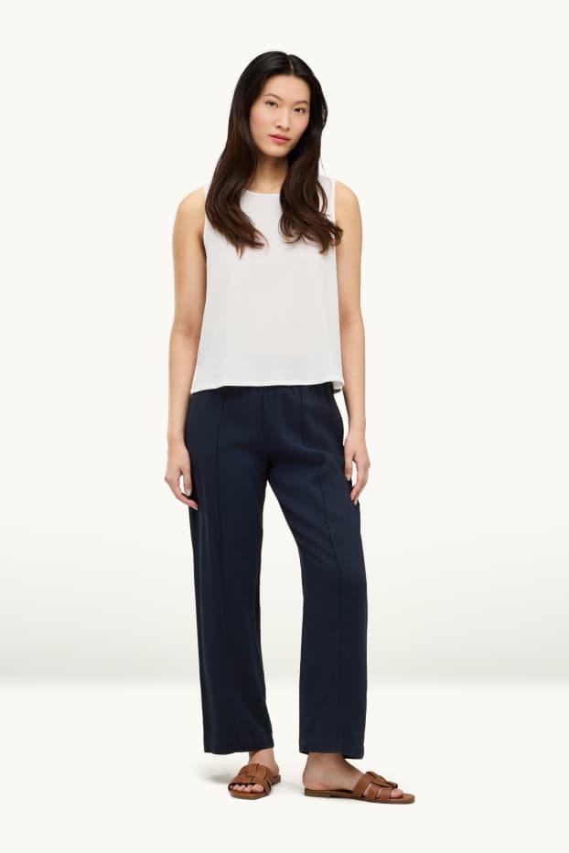 Damen - Stoffhose - Mid Waist - Straight Leg - dunkelblau