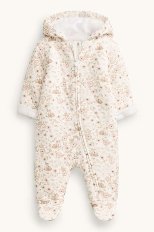 Bébés filles - Petites fleurs et chevreuil - grenouillère avec capuche - blanc