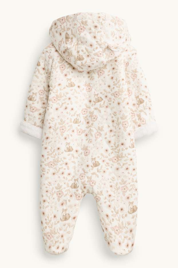Bébés filles - Petites fleurs et chevreuil - grenouillère avec capuche - blanc