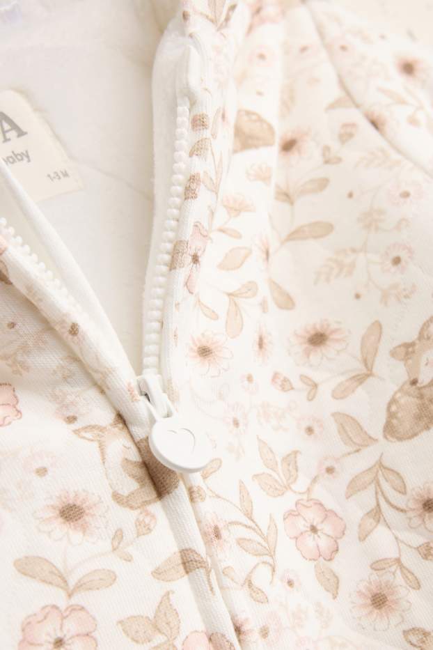 Bébés filles - Petites fleurs et chevreuil - grenouillère avec capuche - blanc
