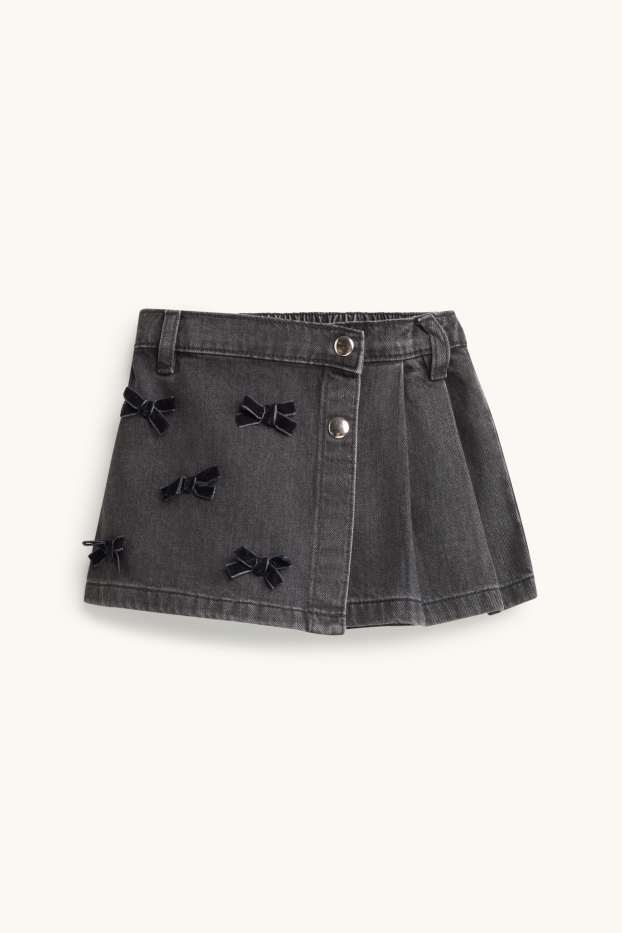 Children Girls - Bow - skort - denim look - denim-dark gray
