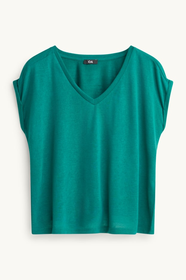 Donna - T-shirt con scollo a V - relaxed fit - petrolio
