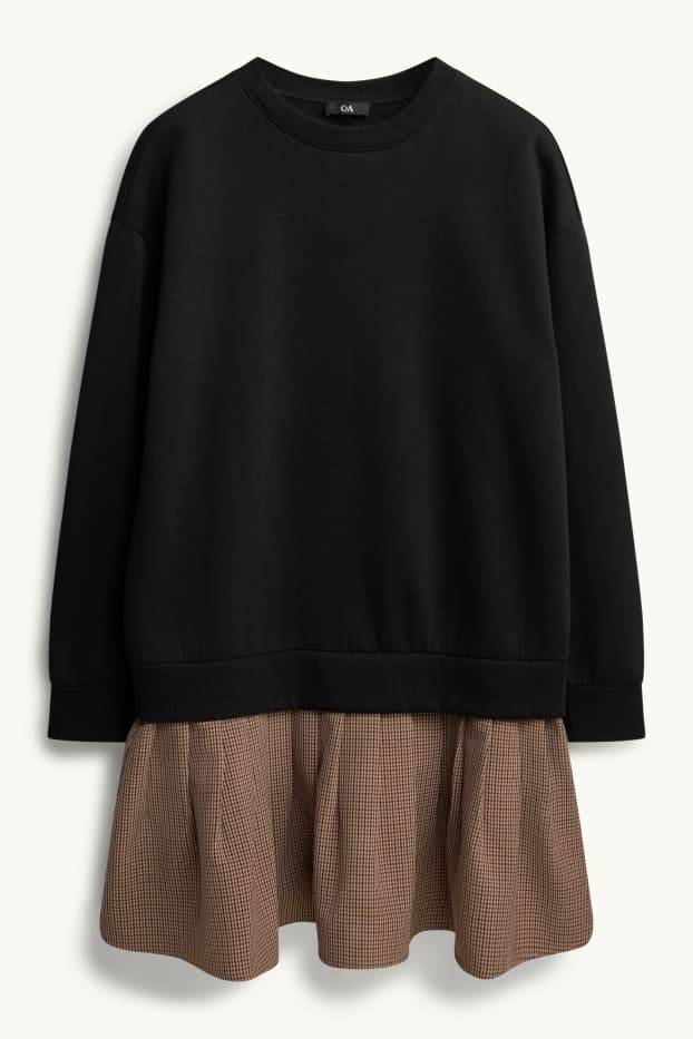 Women - Fit & flare dress - 2-in-1 look - check - black / beige