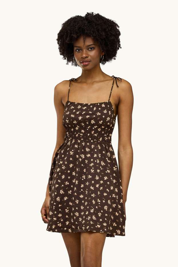 Femei - Rochie - cu flori - maro