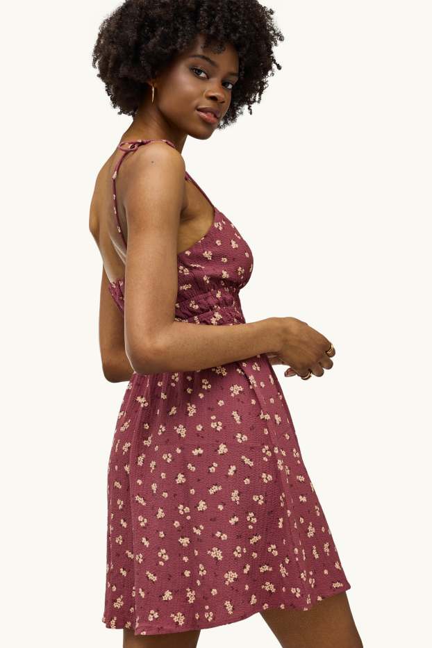 Women - Dress - floral - dark red