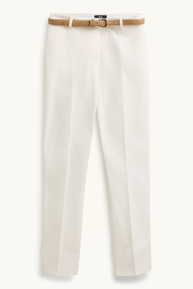 Damen - Stoffhose mit Gürtel - Mid Waist - Tapered Fit - weiß