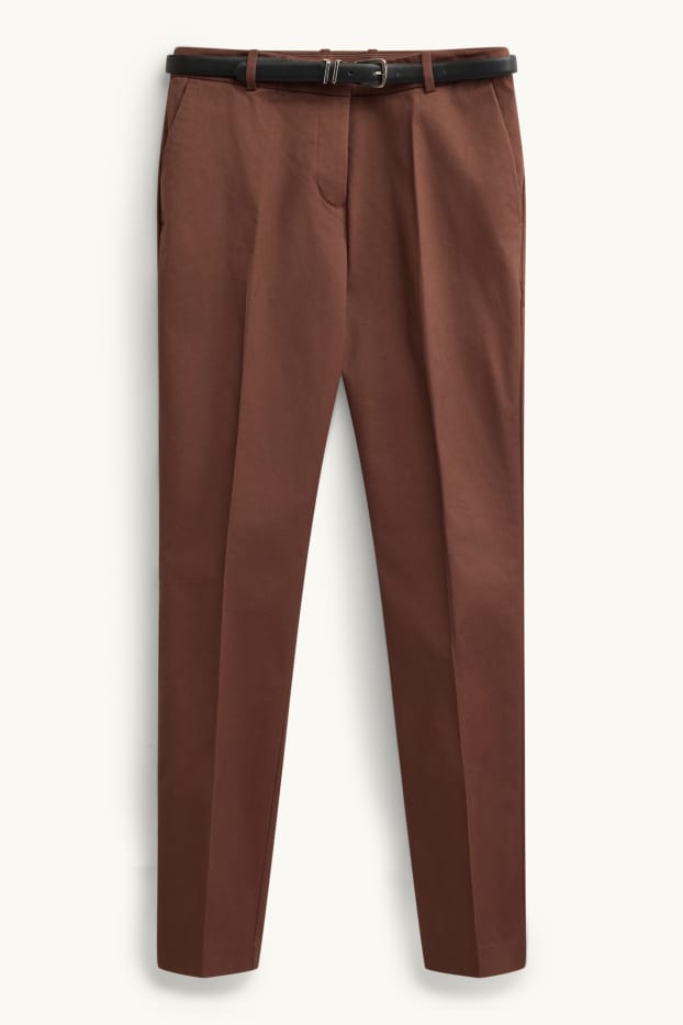 Femei - Pantaloni de stofă cu curea - talie medie - tapered fit - maro