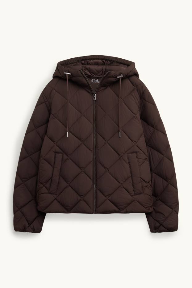 Women - Quilted jacket with hood - water-repellent - brown