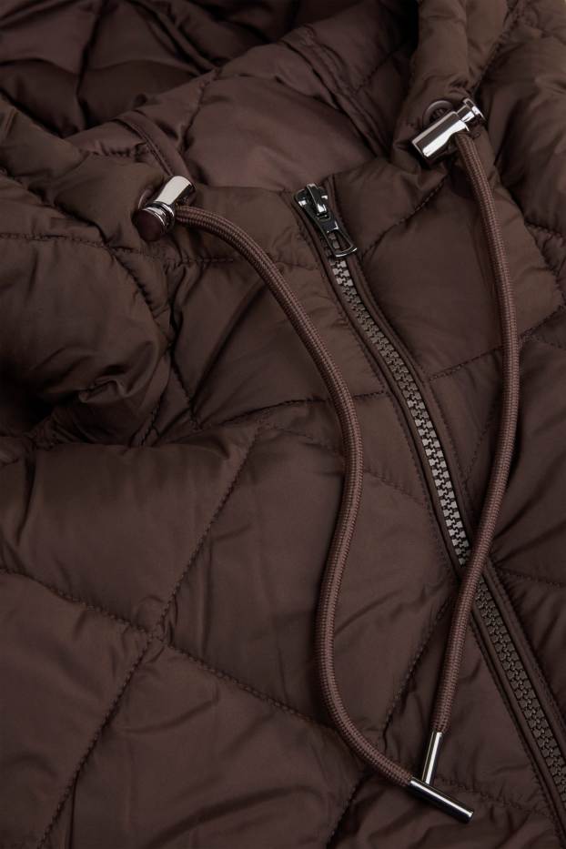 Women - Quilted jacket with hood - water-repellent - brown