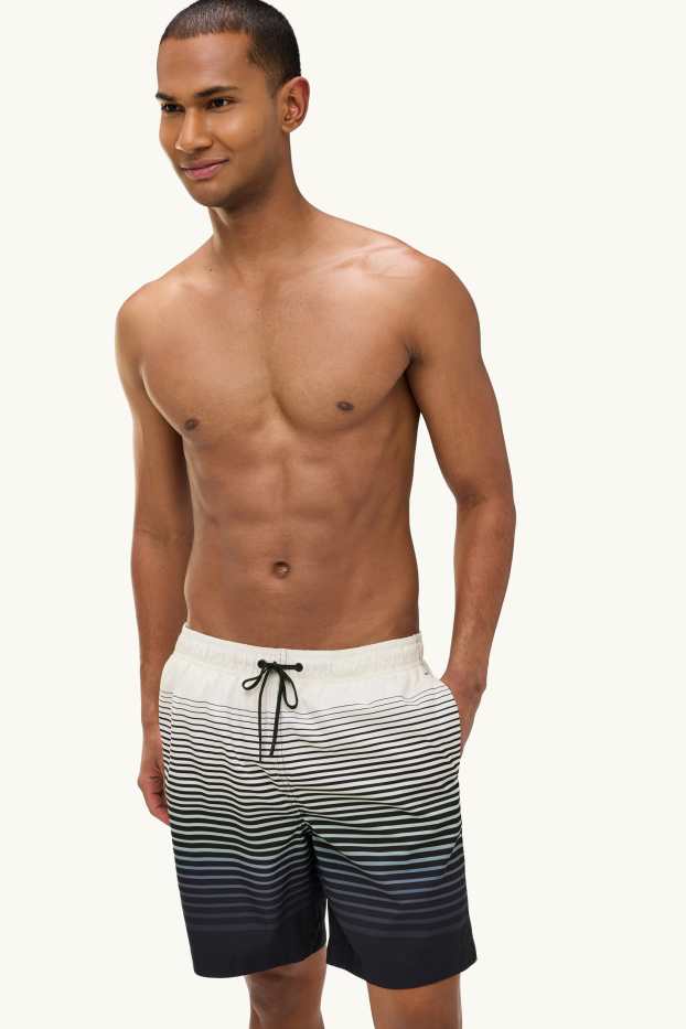 Hommes - Short de bain - à rayures - à motif - noir / gris