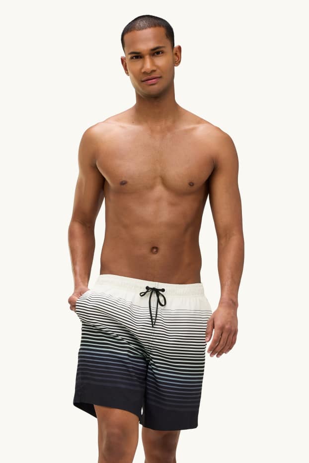 Hommes - Short de bain - à rayures - à motif - noir / gris
