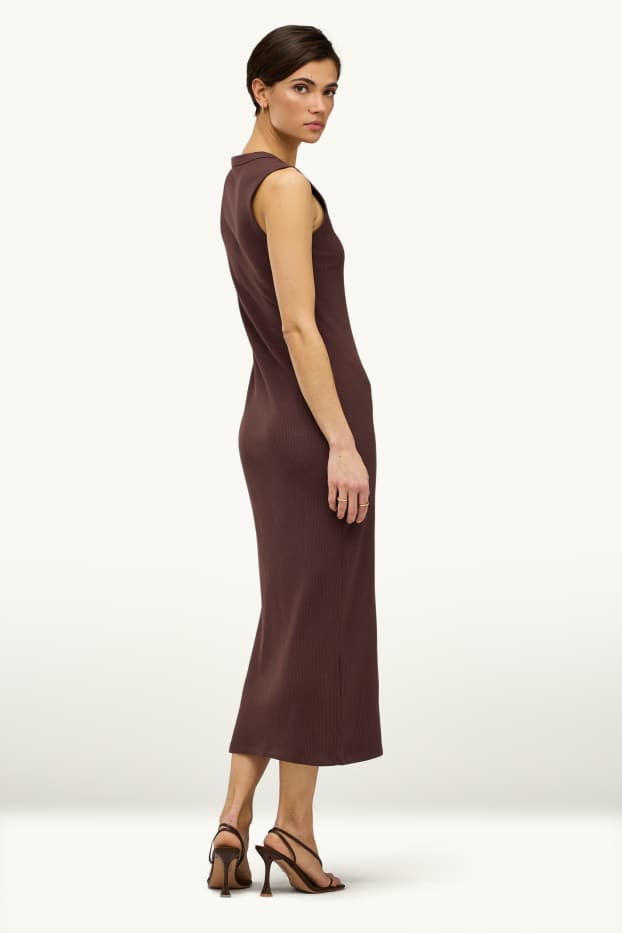 Femmes - Robe Bodycon - finition côtelée - marron
