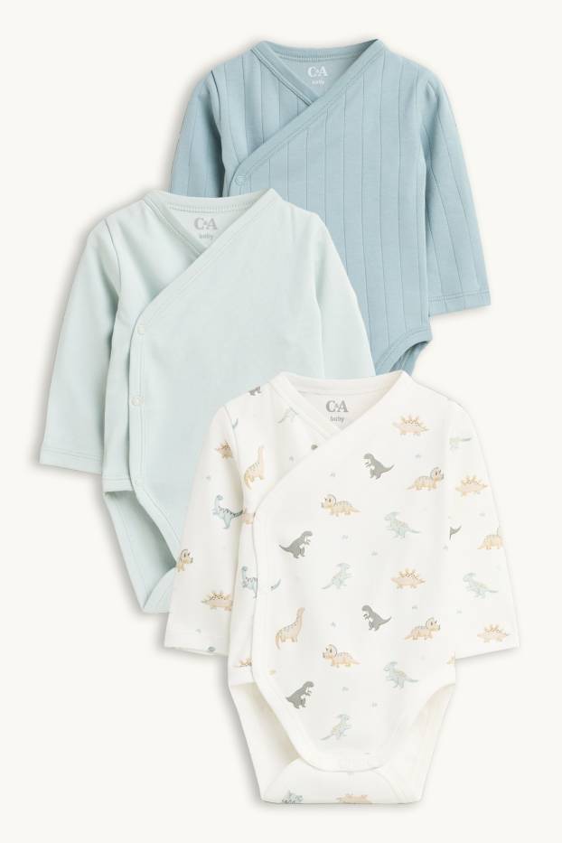 Baby: jongens - Set van 3 - dinosaurus - wikkelrompertjes - blauw / wit