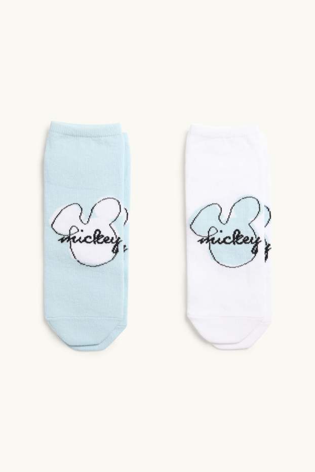 Femei - Multipack 2 perechi - șosete sub gleznă cu motive - Mickey Mouse - alb / albastru deschis