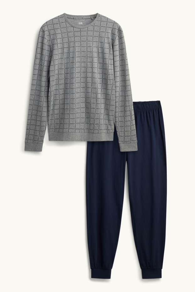 Herren - Pyjama - blau / grau