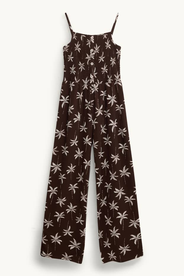 Enfants filles - Palmier - combinaison - finition texturée - smocké - marron