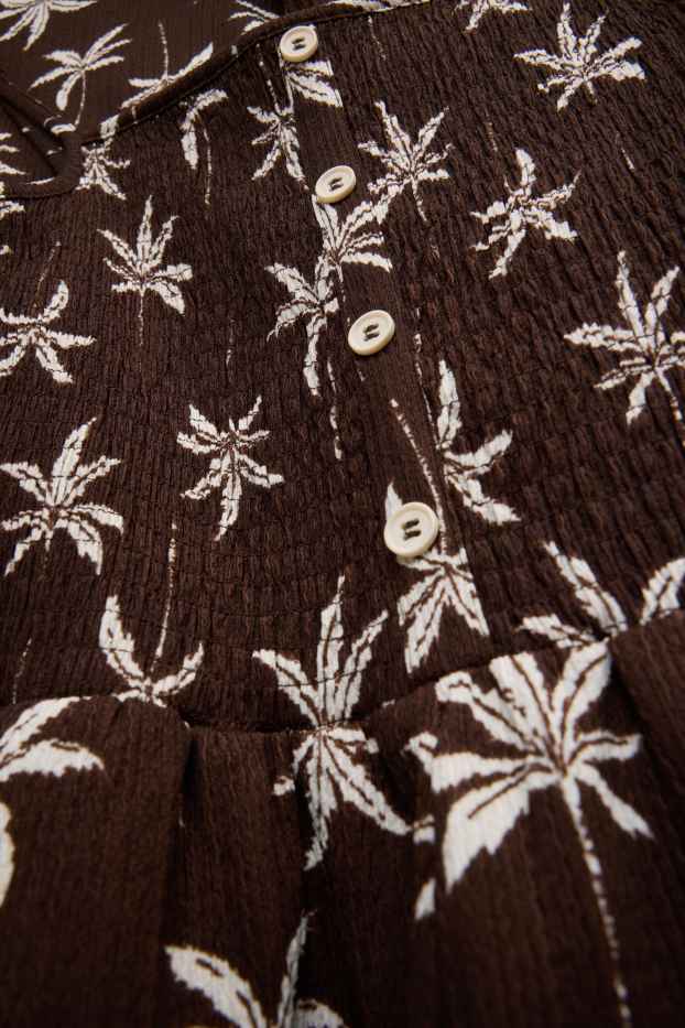 Enfants filles - Palmier - combinaison - finition texturée - smocké - marron
