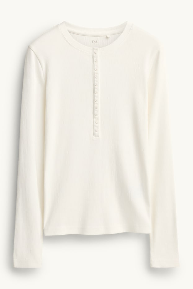 Dona - Samarreta d’estil henley - slim fit - acanalada - blanc