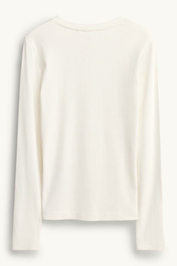 Dona - Samarreta d’estil henley - slim fit - acanalada - blanc