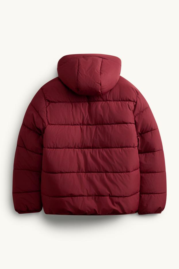 Kinder Buben - Steppjacke mit Kapuze - wasserabweisend - dunkelrot