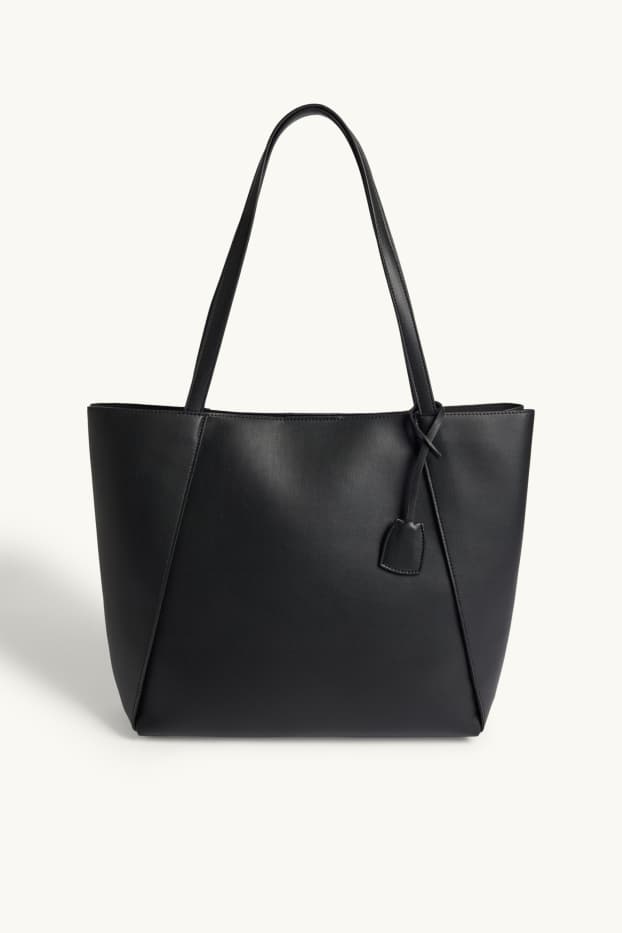 Dámské - Velká kabelka shopper - imitace kůže - černá