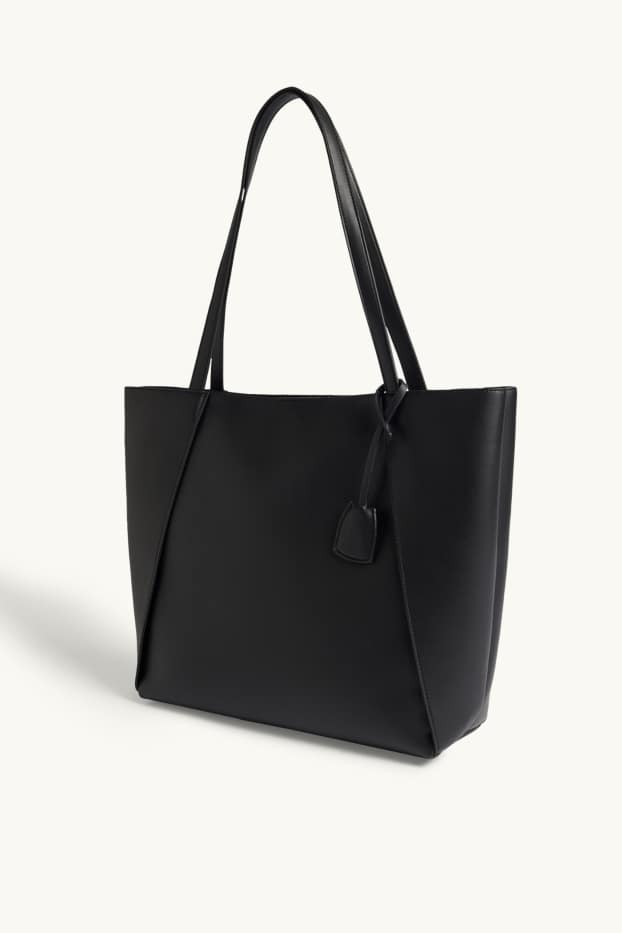 Dámské - Velká kabelka shopper - imitace kůže - černá