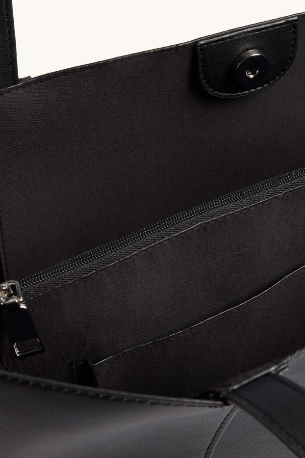 Dámské - Velká kabelka shopper - imitace kůže - černá