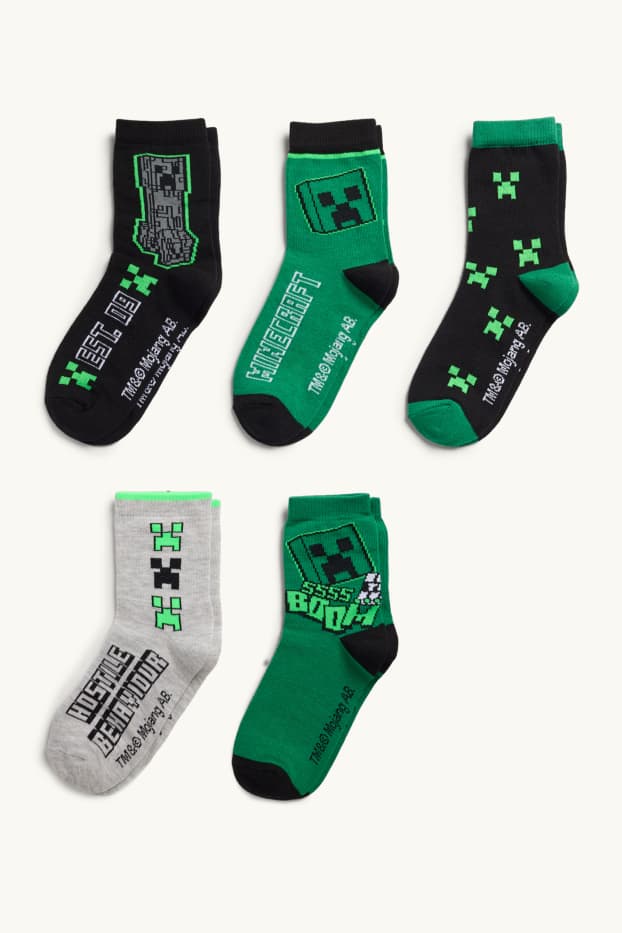 Kinder Buben - Multipack 5er - Minecraft - Socken mit Motiv - grün