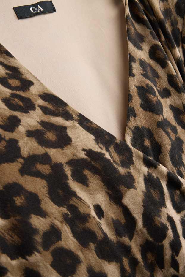 Dona - Vestit fit & flare amb cinturó - estampat de lleopard - marró