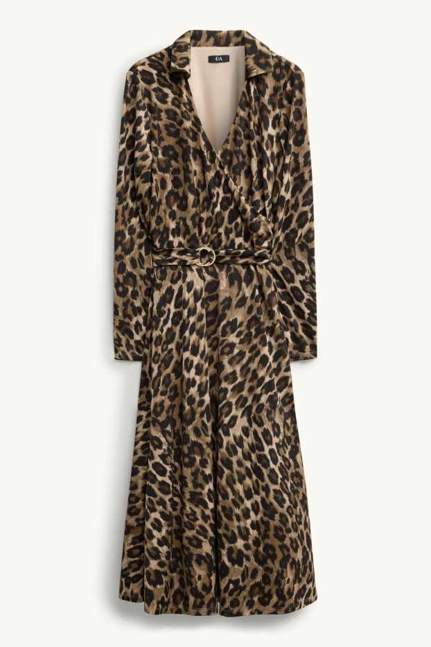 Dona - Vestit fit & flare amb cinturó - estampat de lleopard - marró
