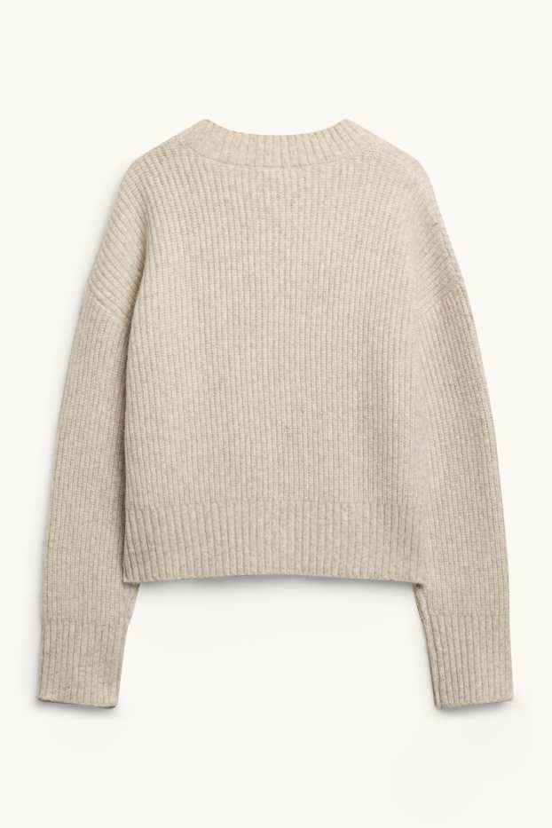 Damen - Strickjacke - gerippt - cremeweiß