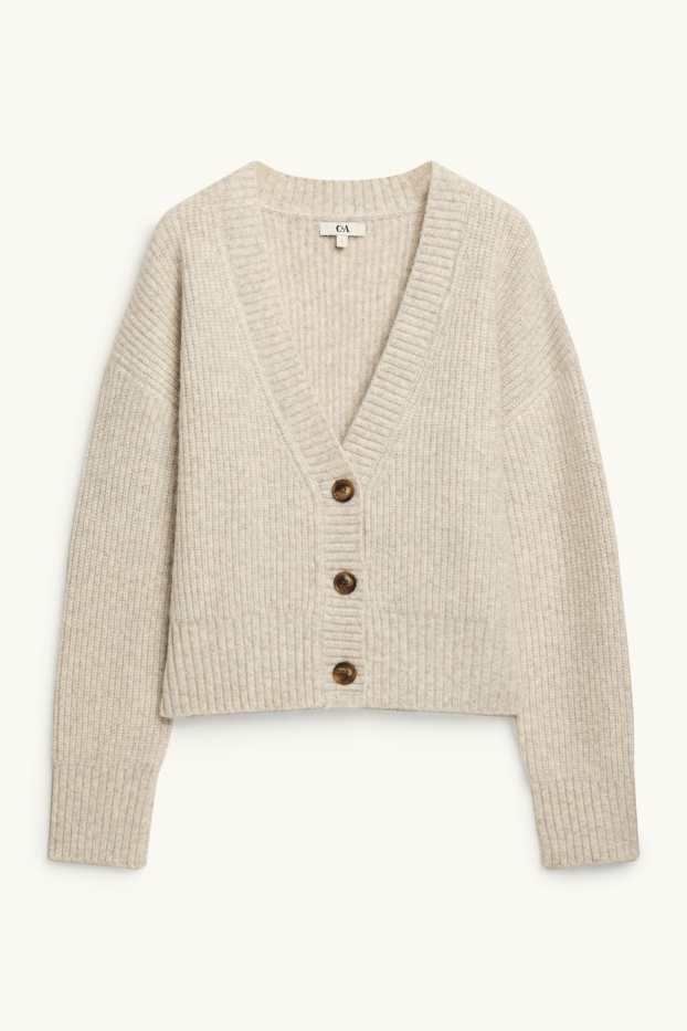 Damen - Strickjacke - gerippt - cremeweiß