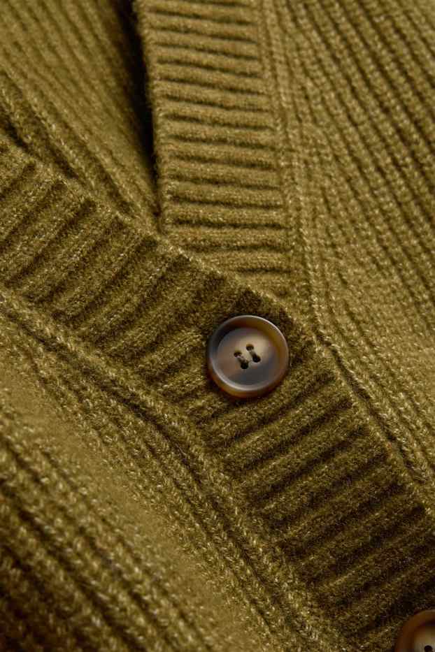 Damen - Strickjacke - gerippt - khaki