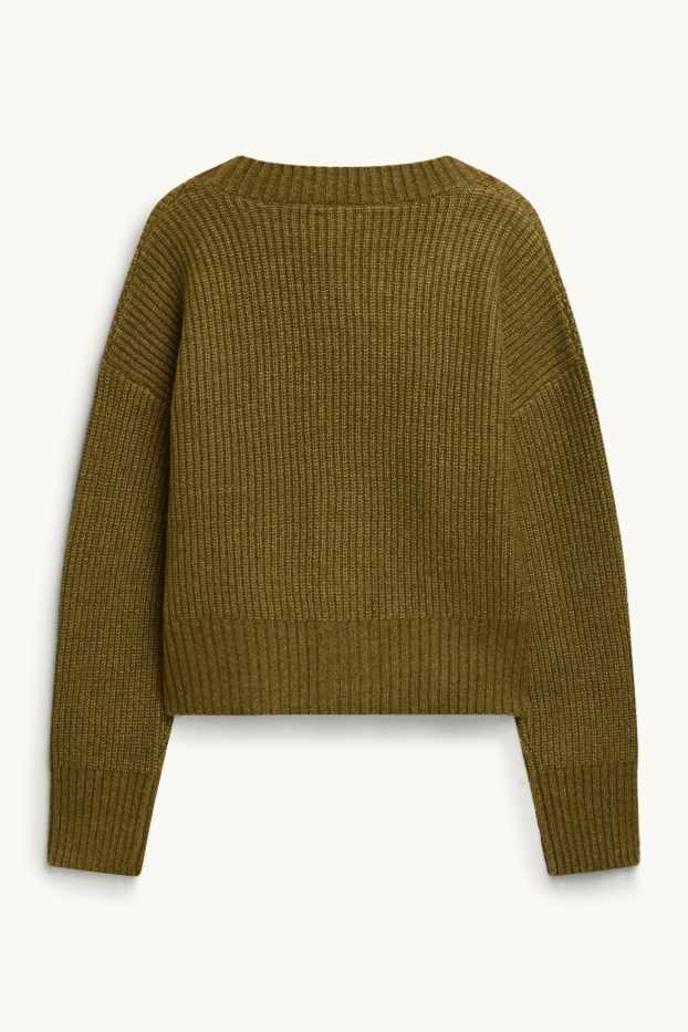 Damen - Strickjacke - gerippt - khaki