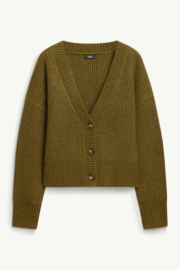 Damen - Strickjacke - gerippt - khaki