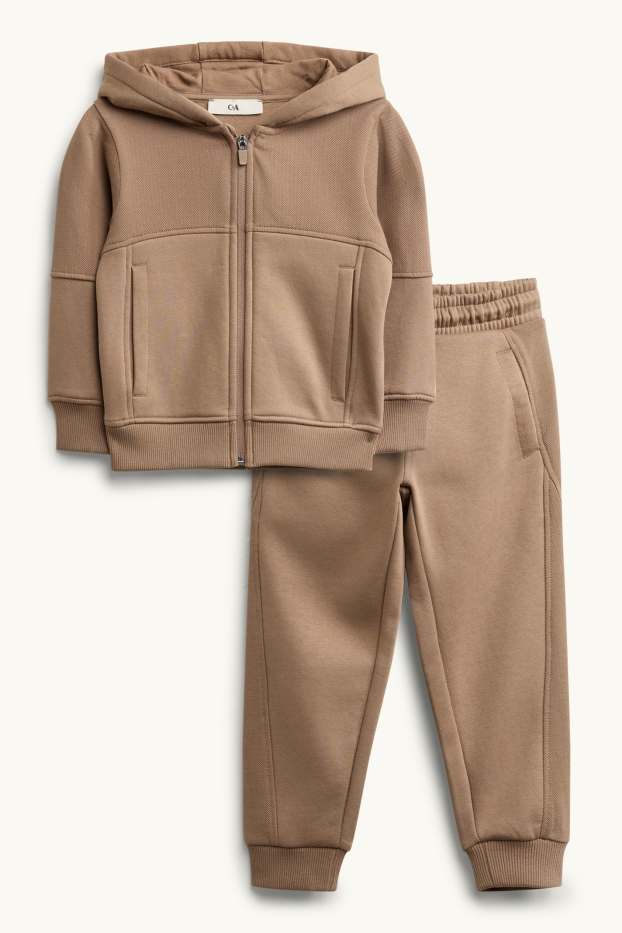 Kinder Buben - Set - Sweatjacke mit Kapuze und Jogginghose - 2 teilig - hellbraun