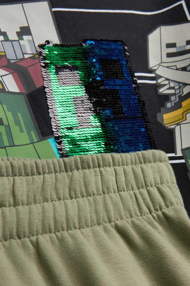Bambini - Set - felpa con cappuccio e pantaloni sportivi - 2 pezzi - effetto brillante - Minecraft - nero
