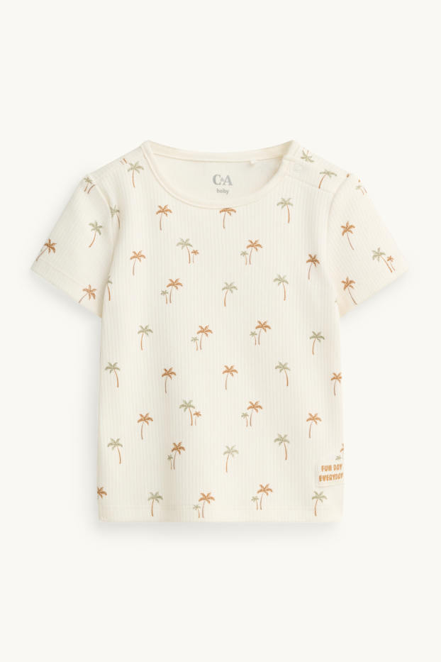 Baby: jongens - Palmboompje - babypyjama - 2-delig - ribstof - crèmekleurig