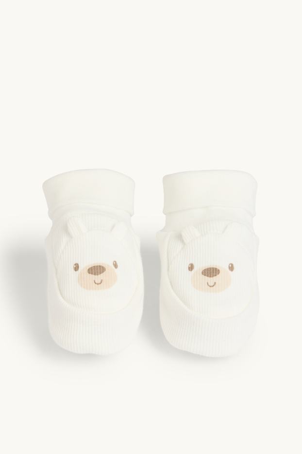 Unisexe - Oursons - chaussons bébé - côtelés - blanc