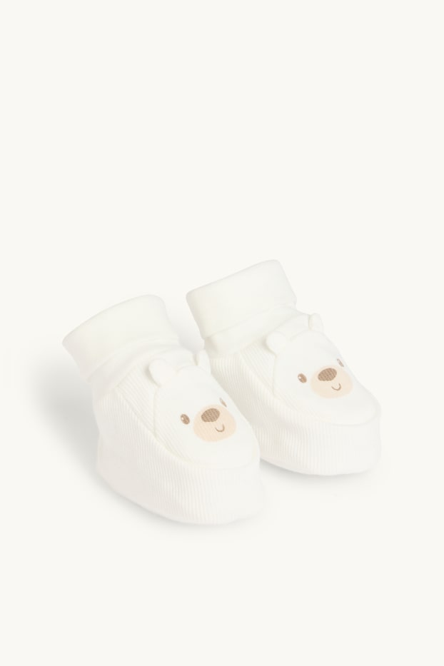 Unisexe - Oursons - chaussons bébé - côtelés - blanc