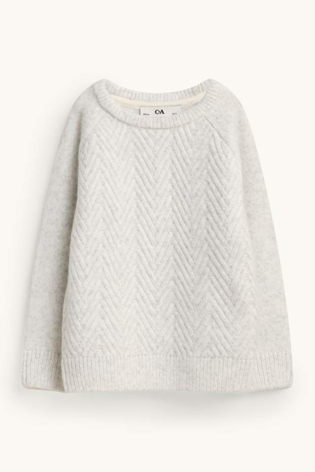 Kinder Jungen - Pullover - Zopfmuster - hellgrau