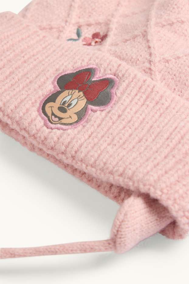 Baby Mädchen - Minnie Maus - Baby-Bommelmütze - Zopfmuster - rosa